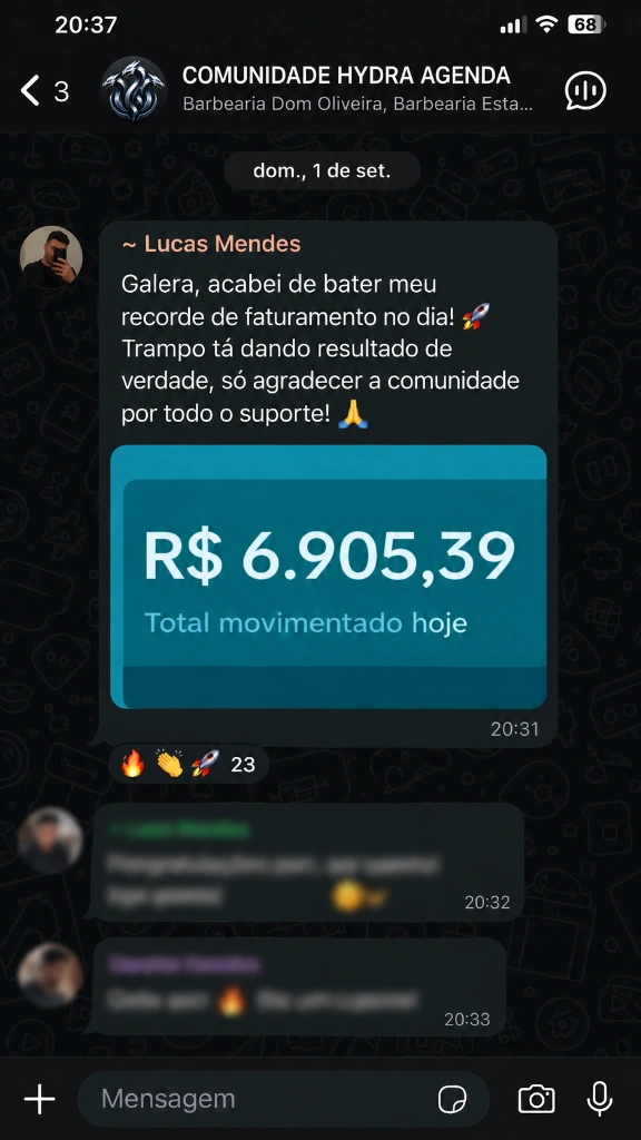 Feedback de cliente satisfeito Lucas Mendes - Recorde de faturamento no dia Hydra Agenda